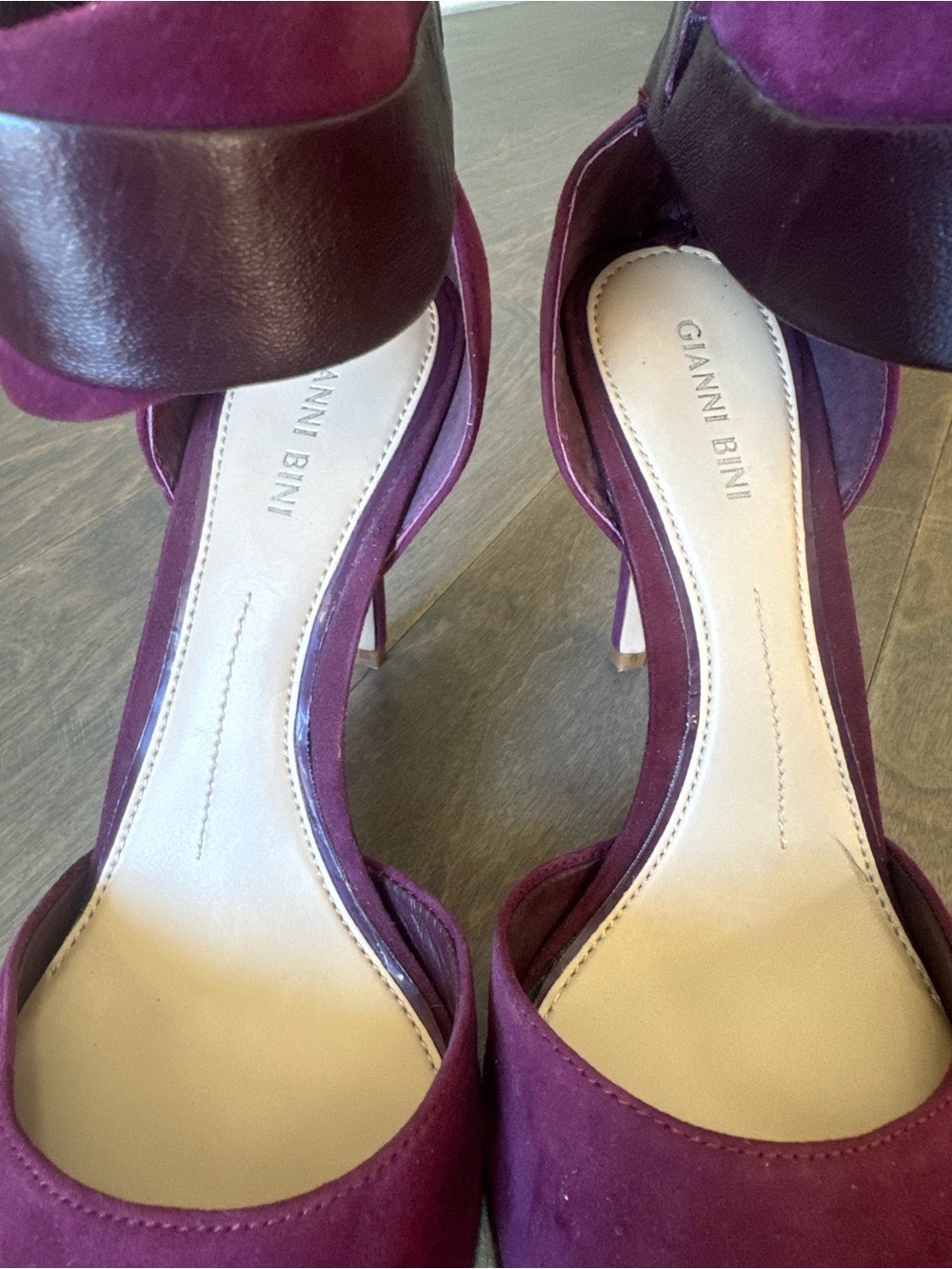 Gianni Bini Plum Pointed Suede Ankle-Strap Heels - Picture 3 of 7